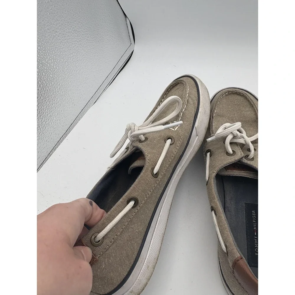 Tommy Hilfiger Shoes Mens Size 7.5 Beige Canvas Boat Deck Sneakers Nautical